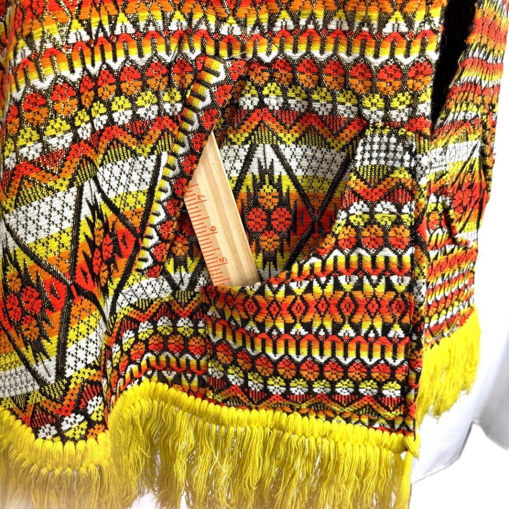70’s Bright Orange Gold Metallic Hippie Boho Poncho Handcrafted Vtg Collectible - Picture 6 of 11